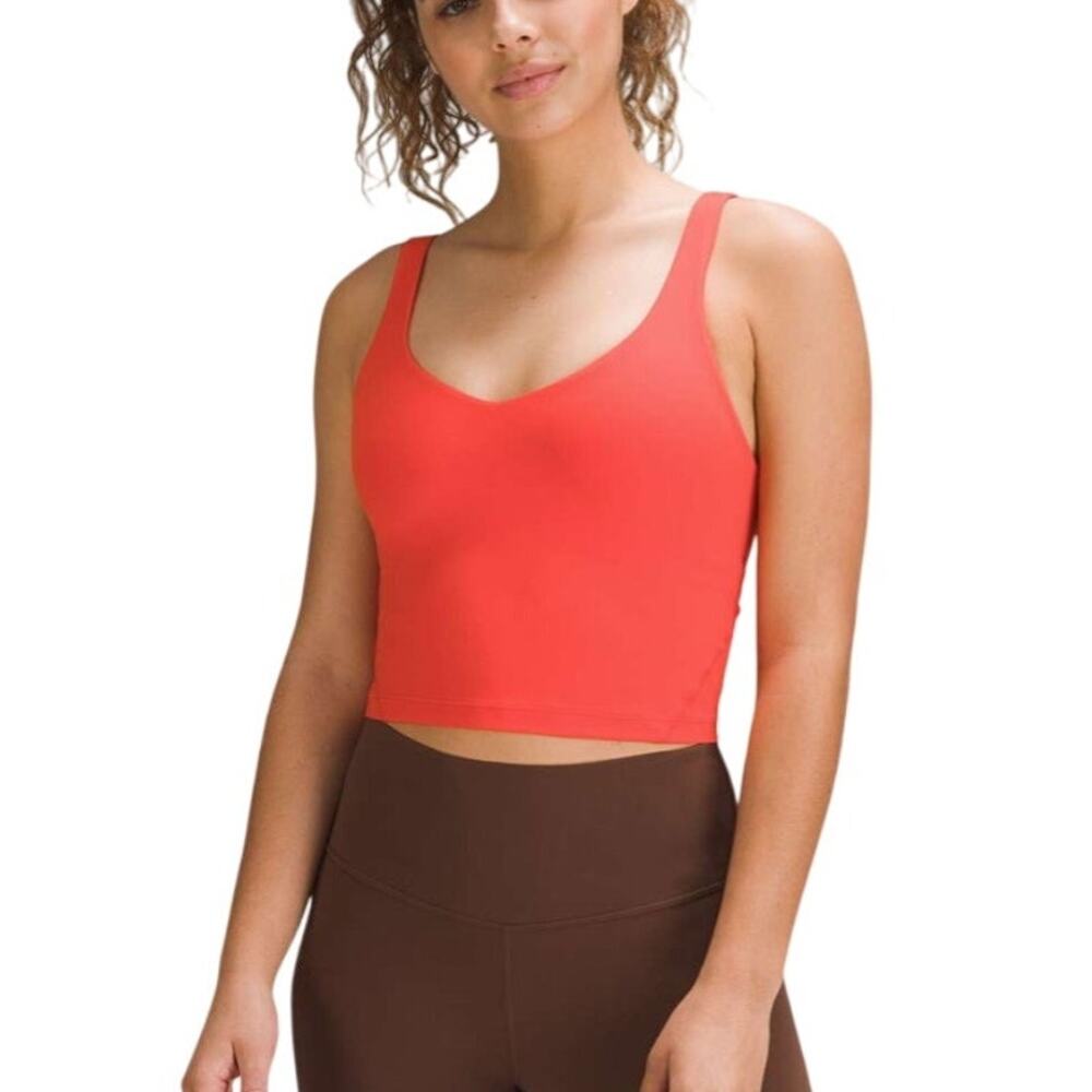 Lululemon Align Tank Top Crop Padded Built in Bra Light Support Womens 2 Coral